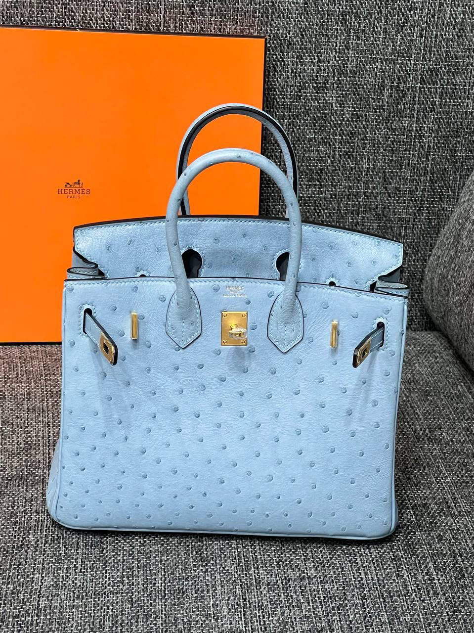 СУМКА HERMES BIRKIN 25 OSTRICH MYKONOS GOLD HARDWARE детальное фото
