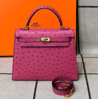 СУМКА HERMES KELLY 25 OSTRICH CHEVRE GOLD HARDWARE фото