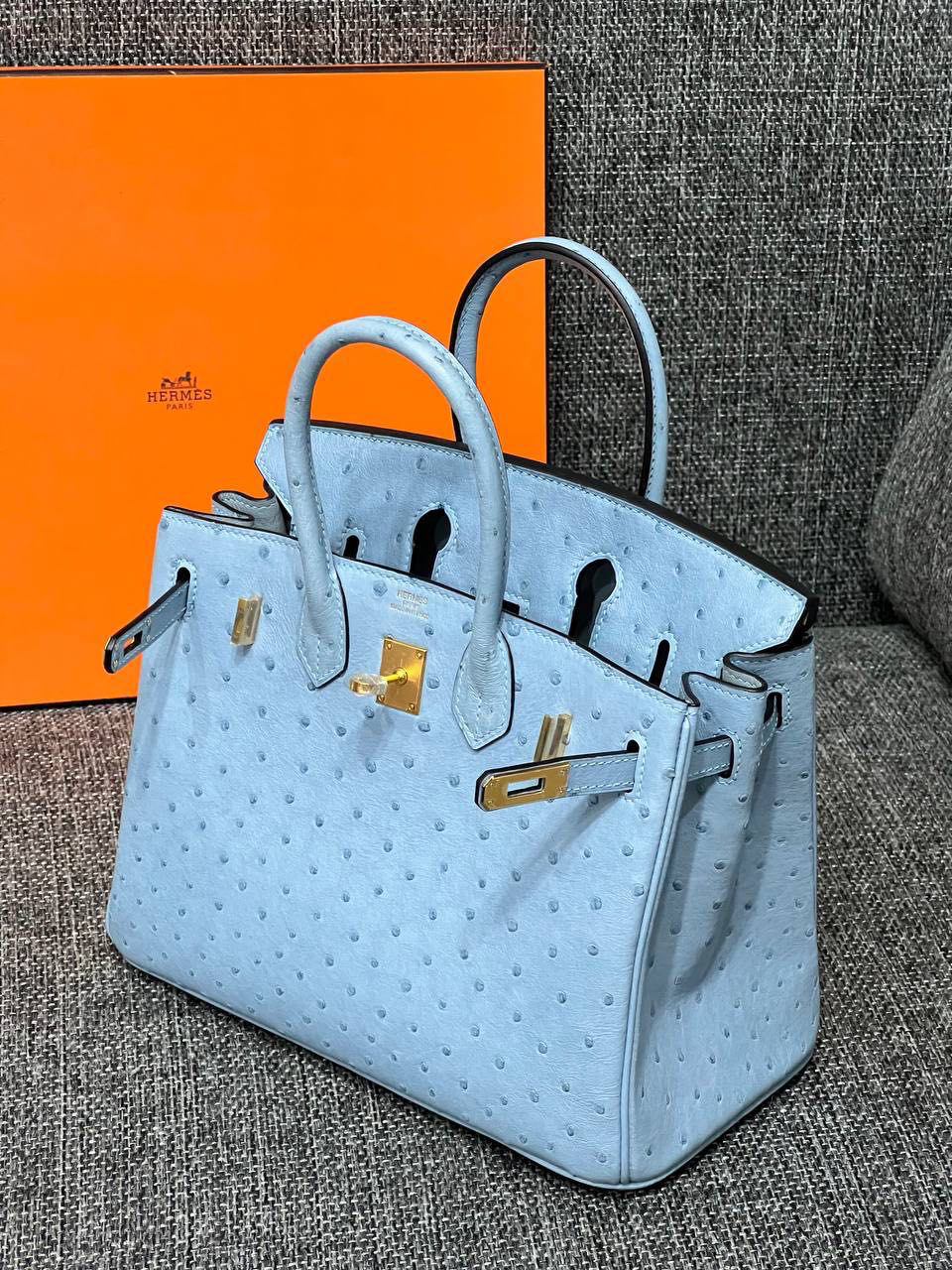 СУМКА HERMES BIRKIN 25 OSTRICH MYKONOS GOLD HARDWARE детальное фото